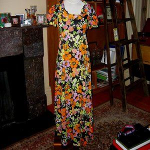 Vintage Flower Power  Maxi Dress tie back 1970s